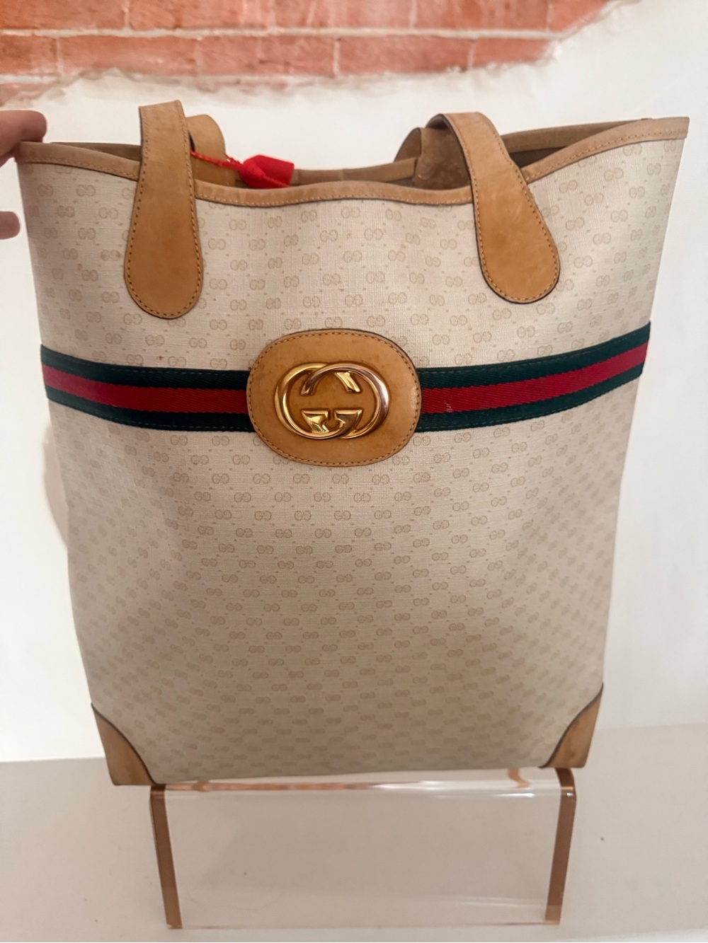 Vintage 1980s Gucci Accessory Collection Micro GG Supreme Web Sherry Line Tote